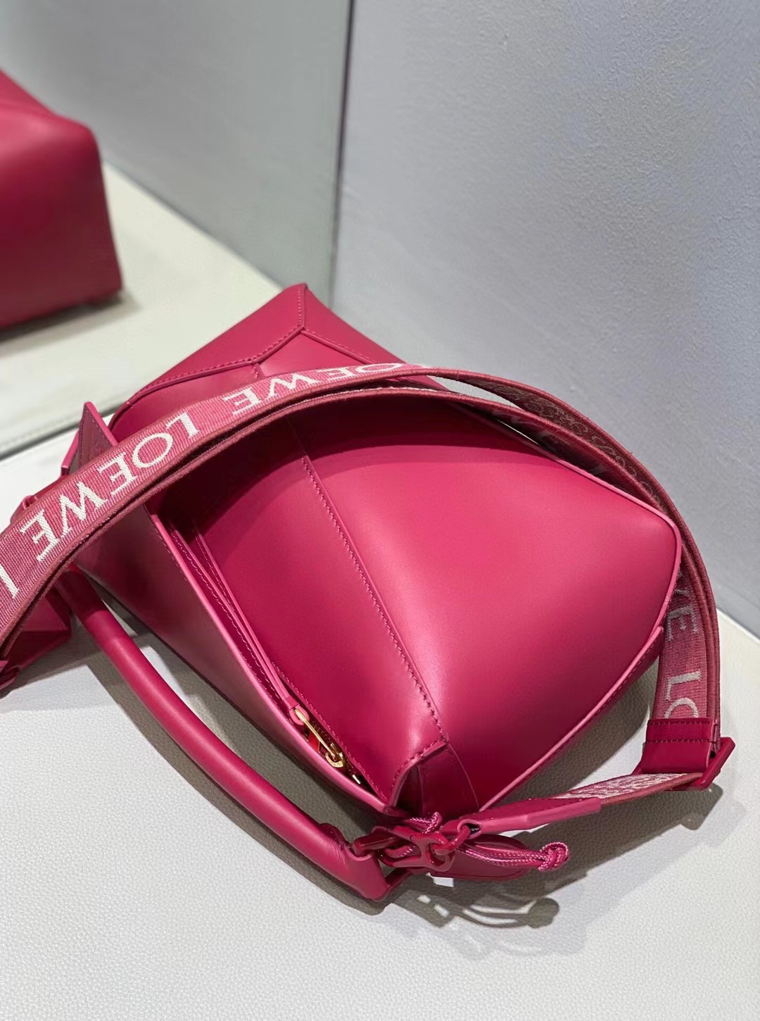 Loewe Small Puzzle Bag in Satin Calfskin Rose Red